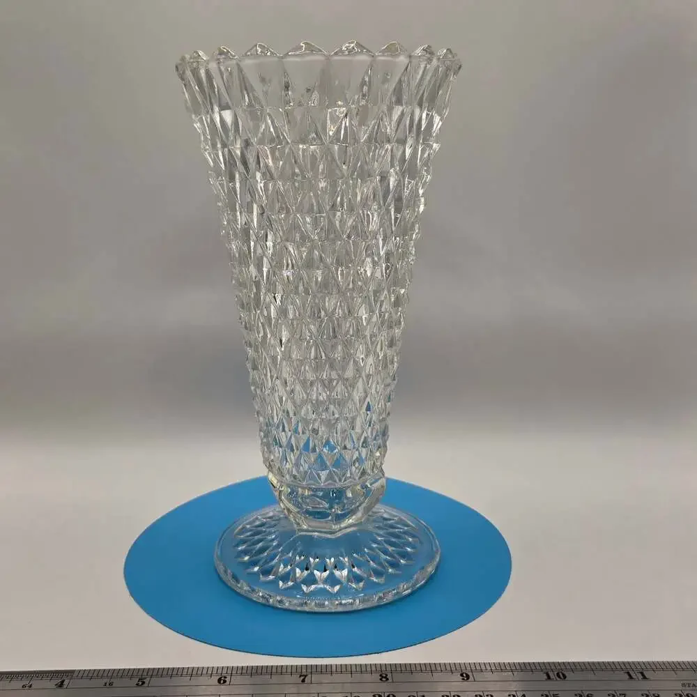 VTG Indiana Glass Diamond Point Clear Footed Pedestal Vase